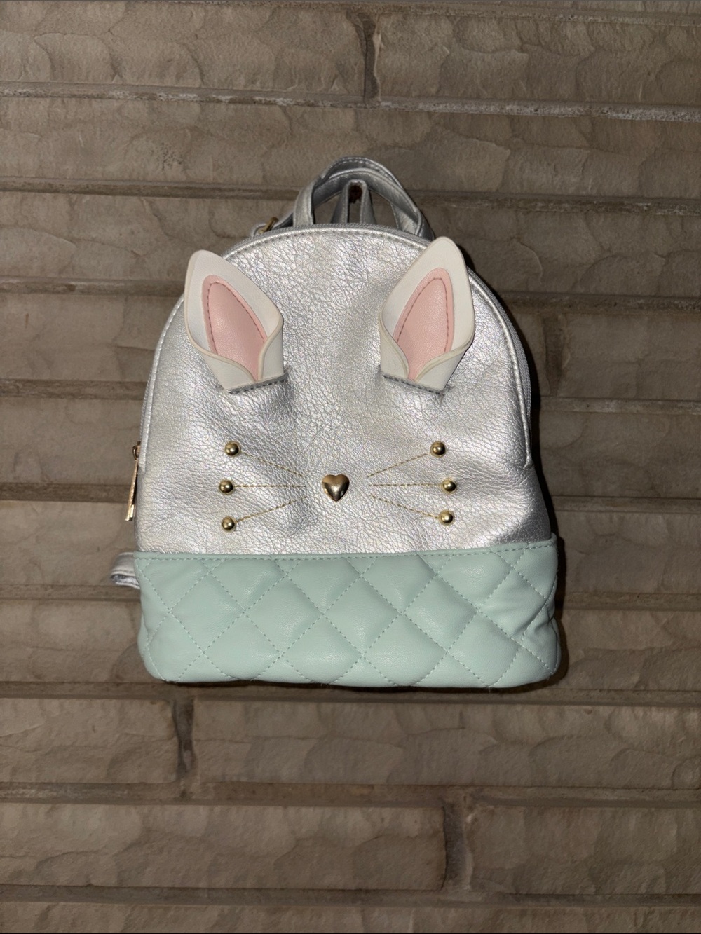 Bunny Ear Mini Backpack in Silver and Mint